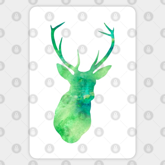 Green Deer Watercolor Portrait Sticker by Miao Miao Design